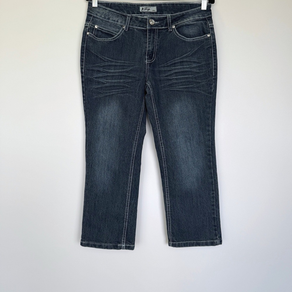 Klip Jeans Capri Pants Y2K Womens 11 Fleur De Lis Embellished Denim